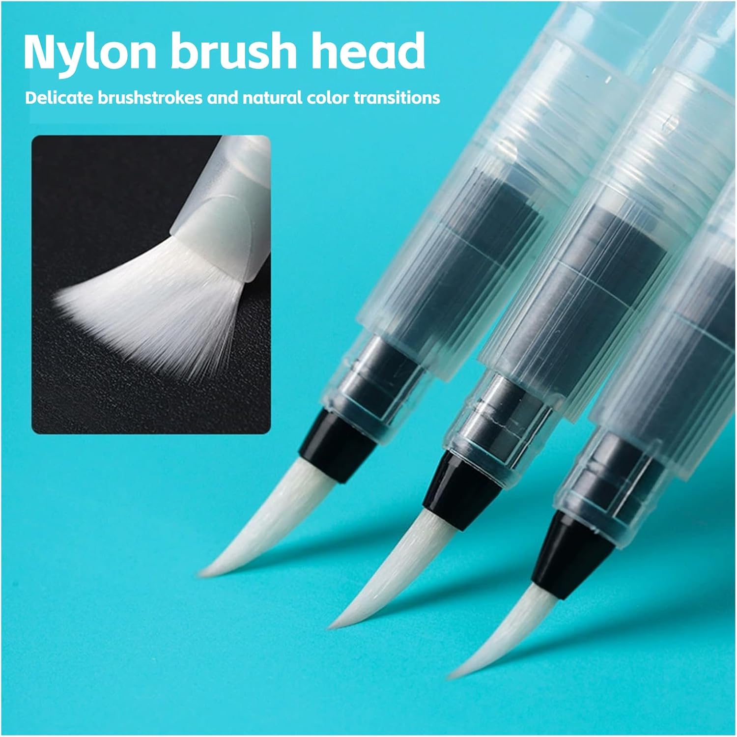 Refillable watercolour brush set: 6 watercolour brushes with refillable reservoirs - watercolour brushes with fine, medium and large tips for watercolour painting and sketching - Image 3