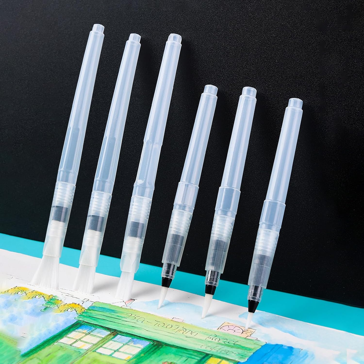 Refillable watercolour brush set: 6 watercolour brushes with refillable reservoirs - watercolour brushes with fine, medium and large tips for watercolour painting and sketching - Image 6