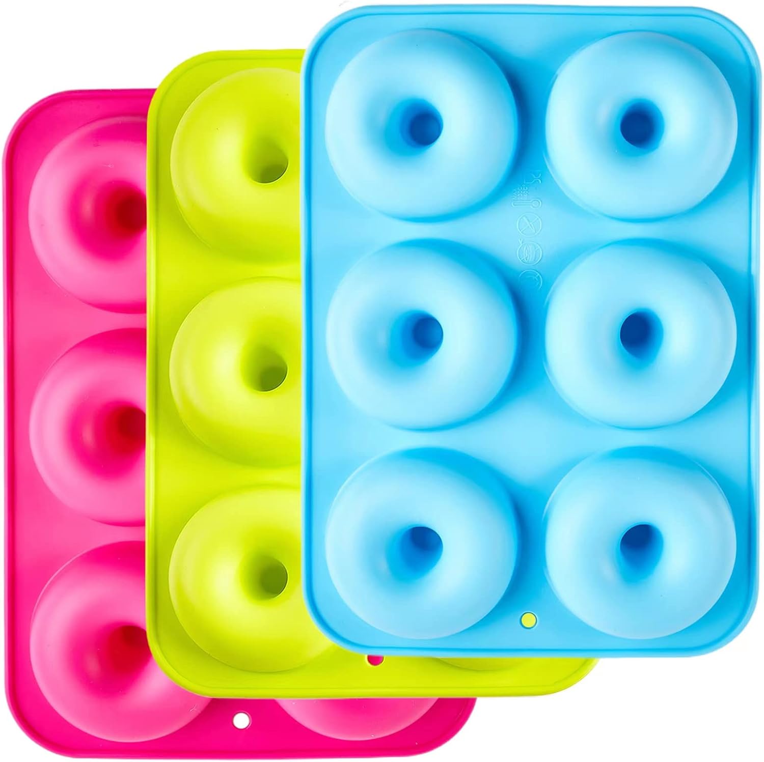 Silicone donut mould - 3-pack silicone donut mould - large non-stick tray with 6 cavities - donut mould - bagel baking mould - muffin-cupcake-cookie donut maker - baking equipment - baking tool - blue- red- green - Image 1