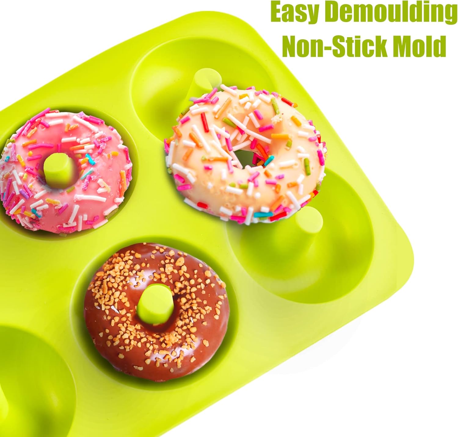 Silicone donut mould - 3-pack silicone donut mould - large non-stick tray with 6 cavities - donut mould - bagel baking mould - muffin-cupcake-cookie donut maker - baking equipment - baking tool - blue- red- green - Image 3