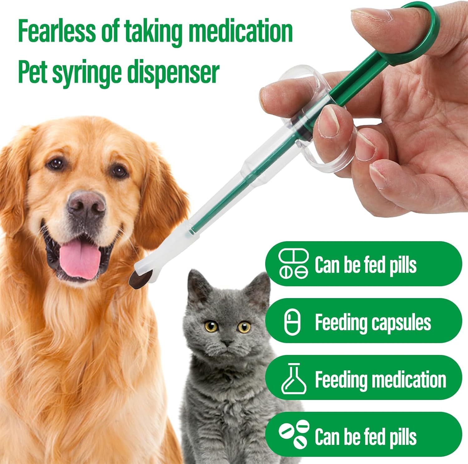 Two-piece set with pet pill poppers, cat pill poppers and cat pill dispensers. Reusable cat pill poppers. Green pill poppers with soft tips for safety and reliability. Handy for both cats and dogs. - Image 3