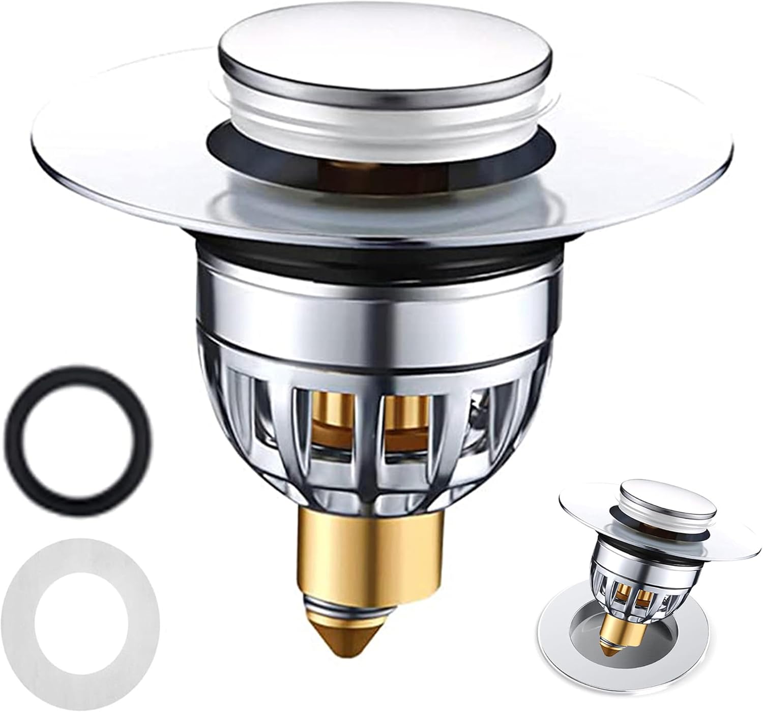 Gootsteenplug, universal, stainless steel strainer for collapsible sink plugs, drain plug for sinks 34-42 mm, suitable for bathtubs and sinks (34-42 mm) - Image 1