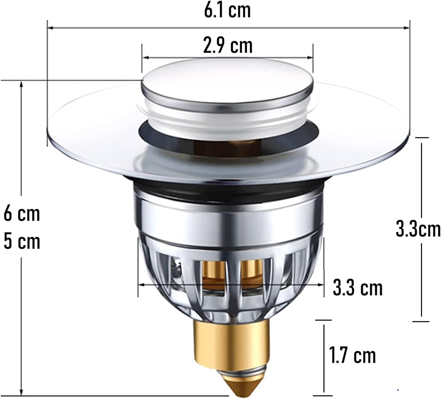 Gootsteenplug, universal, stainless steel strainer for collapsible sink plugs, drain plug for sinks 34-42 mm, suitable for bathtubs and sinks (34-42 mm) - Image 2