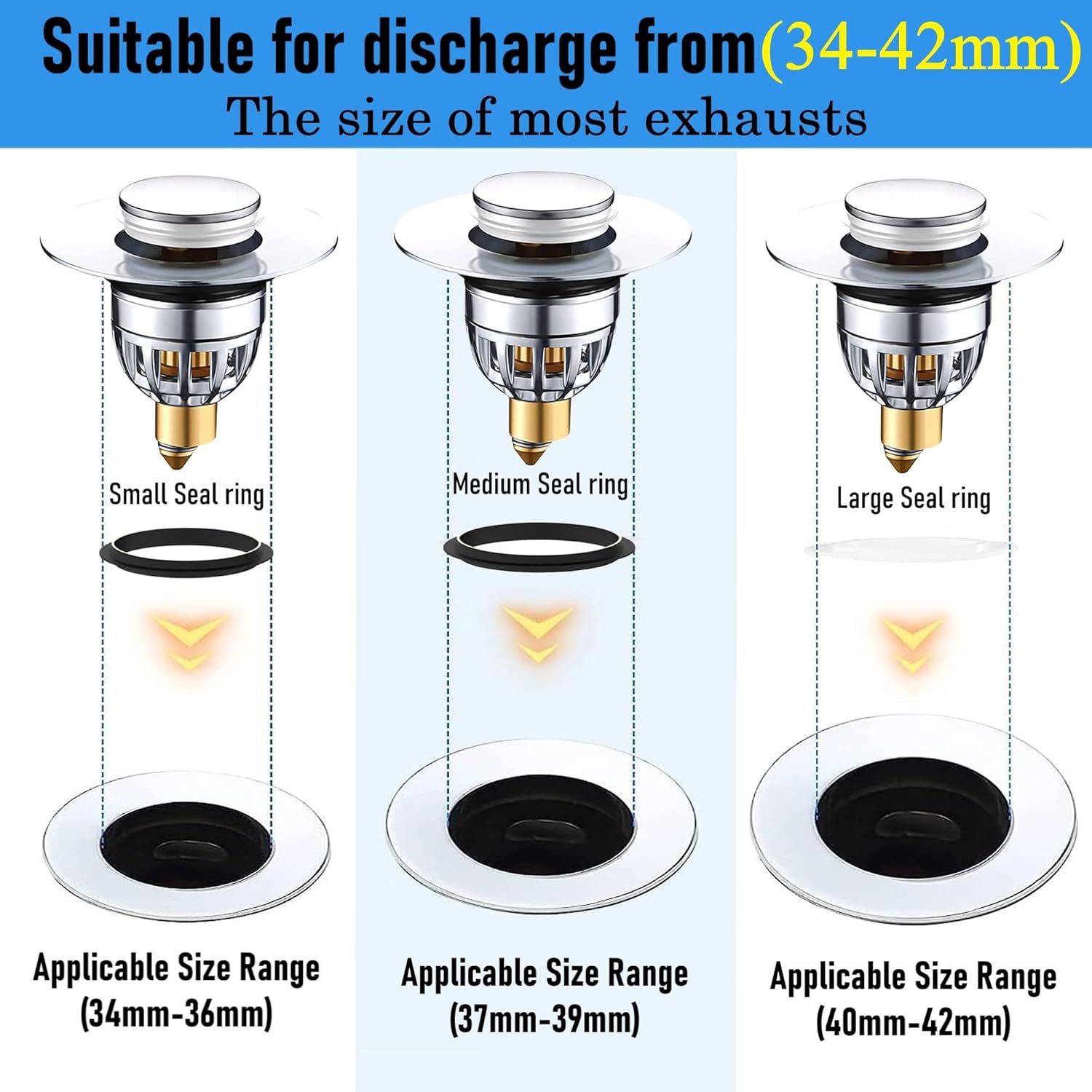 Gootsteenplug, universal, stainless steel strainer for collapsible sink plugs, drain plug for sinks 34-42 mm, suitable for bathtubs and sinks (34-42 mm) - Image 3