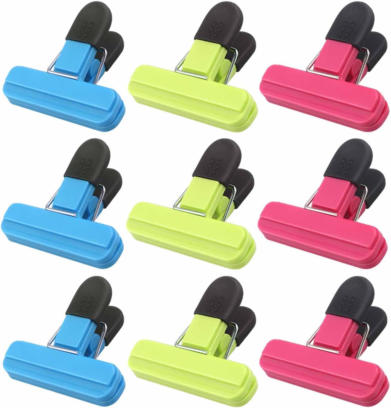 Set of 9 food clips - sturdy, airtight, reusable in 3 colours to keep food fresh - perfect for home, the kitchen, travelling and camping - Image 1