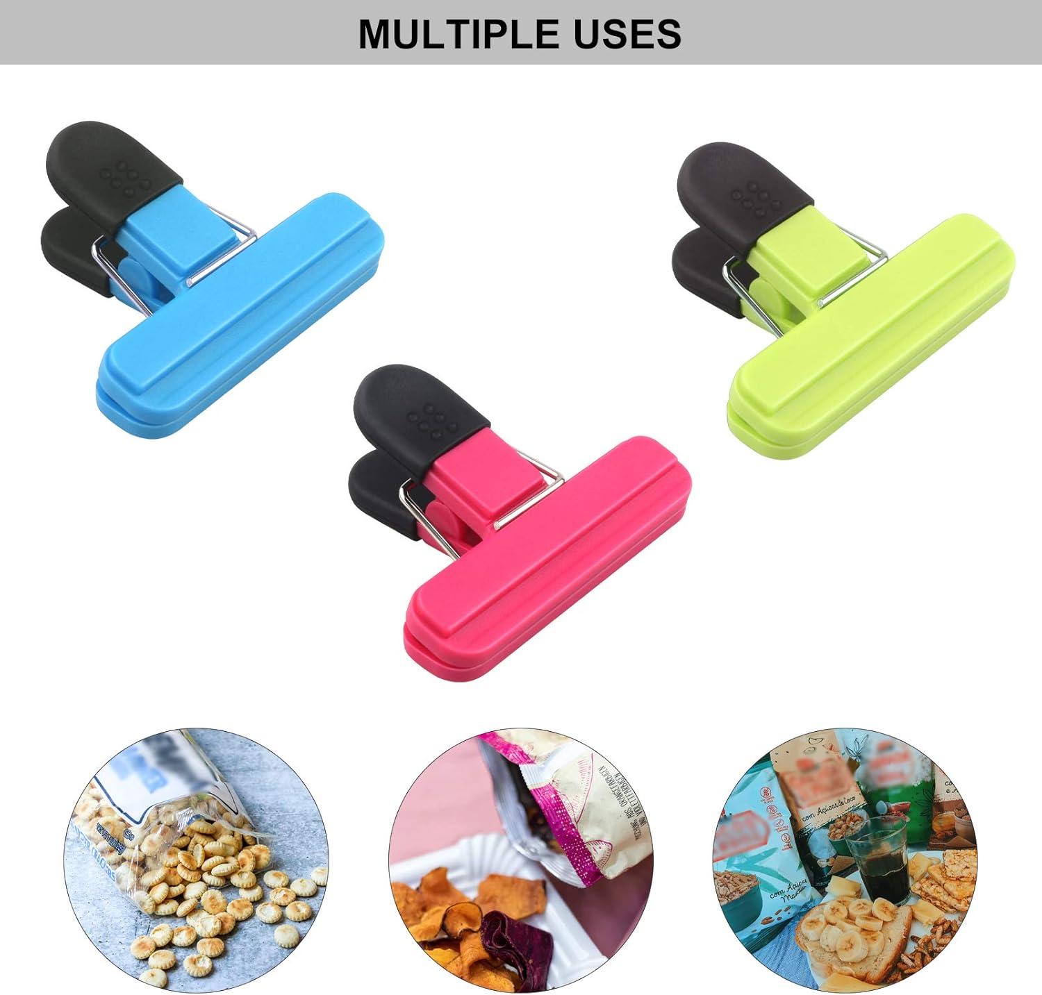 Set of 9 food clips - sturdy, airtight, reusable in 3 colours to keep food fresh - perfect for home, the kitchen, travelling and camping - Image 5
