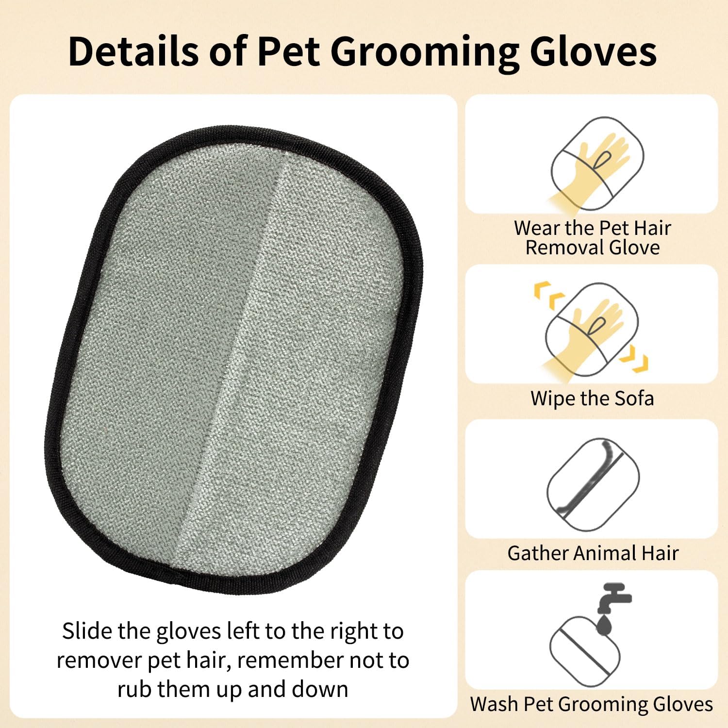 2-piece pet hair removal gloves, static pet hair removal gloves, double-sided grooming gloves, reusable pet hair removal gloves for cleaning and grooming, suitable for sofas, carpets and clothing - Image 3
