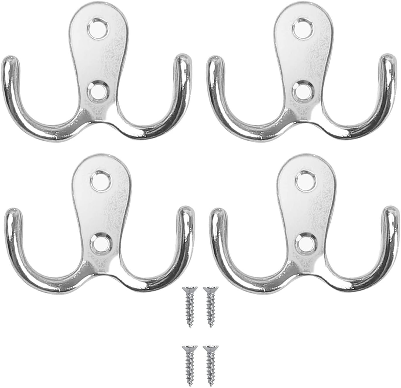4 pieces of coat hooks with double pins, metal coat hangers, double coat hooks, suitable for bathroom, bedroom, door, wall, clothes, can hang jackets, scarves, bags, towels, keys, hats, with 8 screws - Image 1