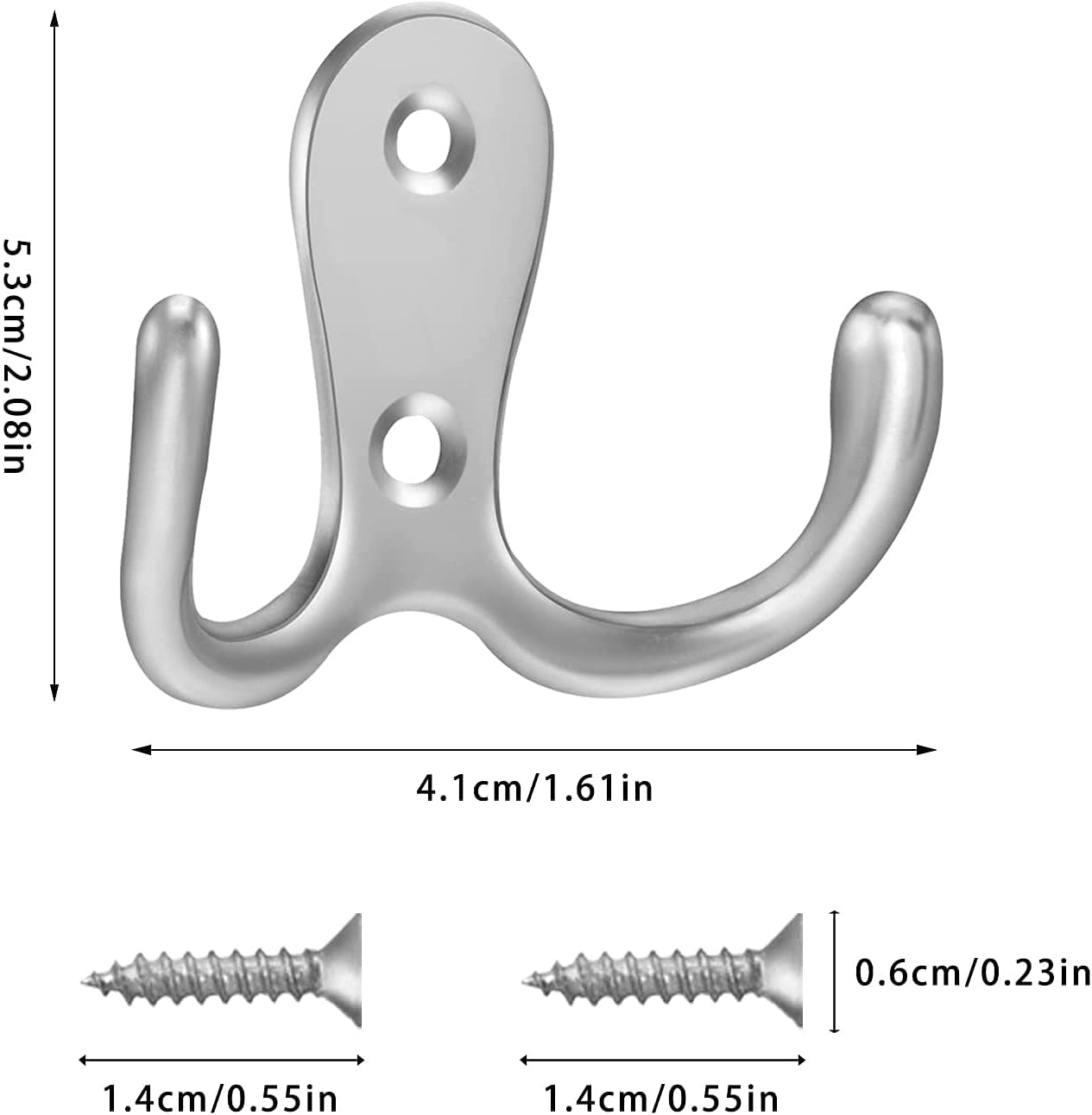 4 pieces of coat hooks with double pins, metal coat hangers, double coat hooks, suitable for bathroom, bedroom, door, wall, clothes, can hang jackets, scarves, bags, towels, keys, hats, with 8 screws - Image 2
