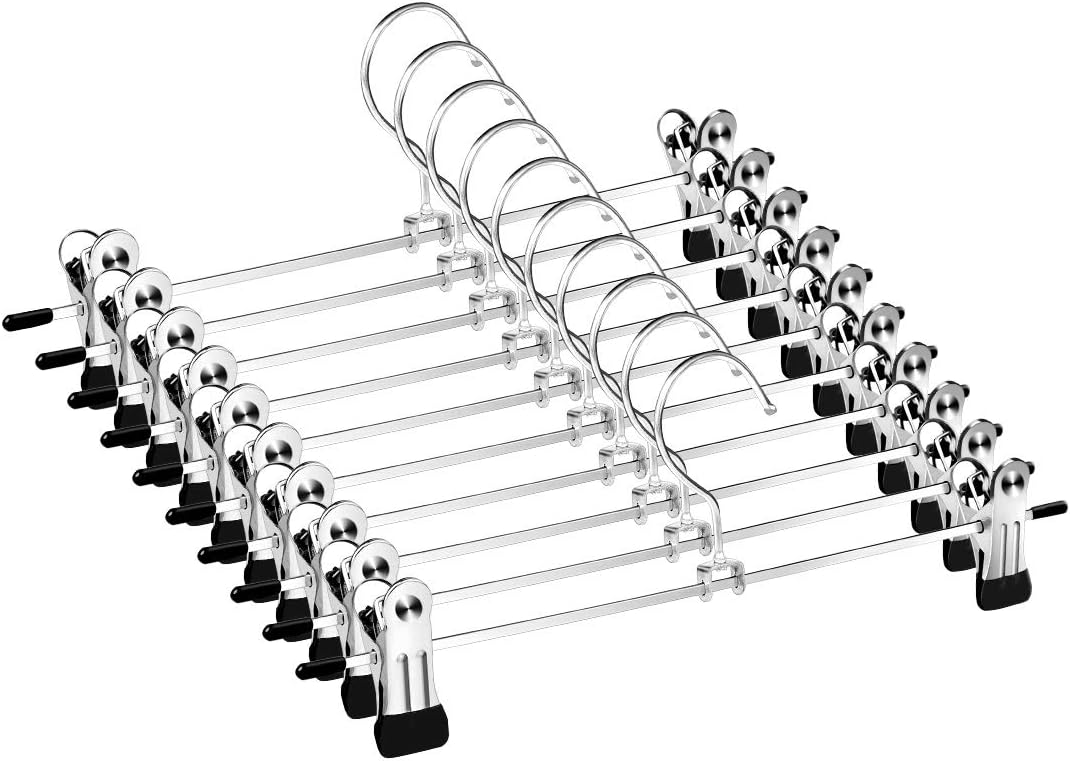 10-pack pants hangers, chrome-plated clothes hangers with anti-slip clips, suitable for skirts, pants and jeans - Image 1