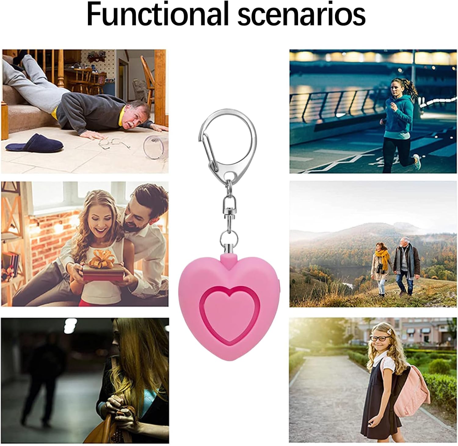 Personal alarm - 125dB - Heart-shaped - Protection device - with light - Keychain - for girls, women, children, the elderly, walking, traveling, parking, at night - Image 7