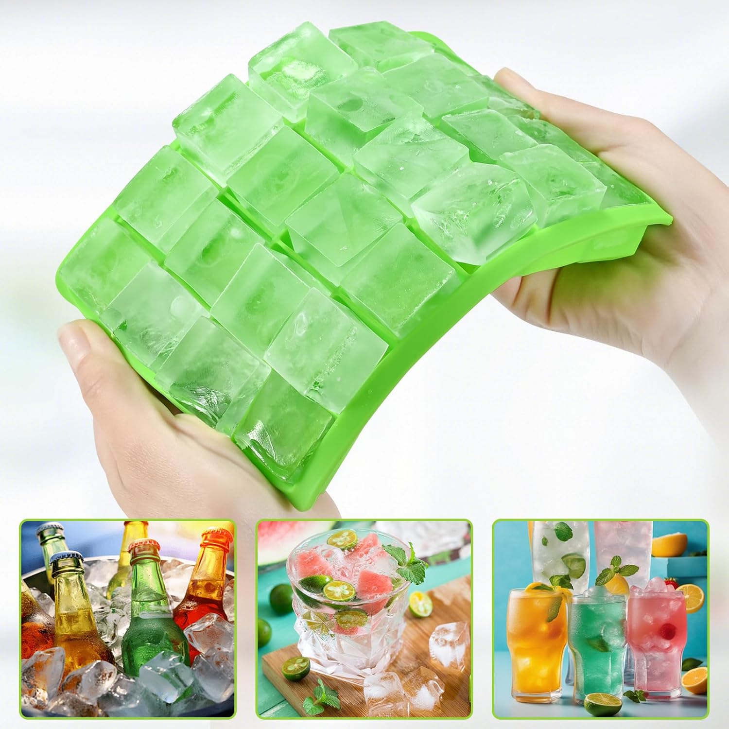 Silicone ice cube trays, flexible ice cube molds with removable lids, set of 2 ice cube trays, 24 ice cube molds per tray, suitable for whisky (pack of 2) (pink + green) - Image 7
