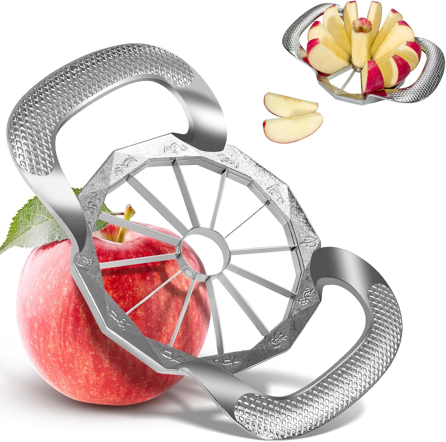 Apple corer, apple drill, fully metal apple corer and drill with 12 stainless steel blades, large apple corer for cutting apples up to 10 cm, comfortable wide non-slip handle - Image 1