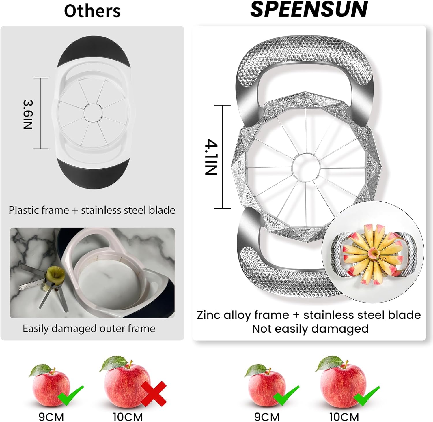 Apple corer, apple drill, fully metal apple corer and drill with 12 stainless steel blades, large apple corer for cutting apples up to 10 cm, comfortable wide non-slip handle - Image 2