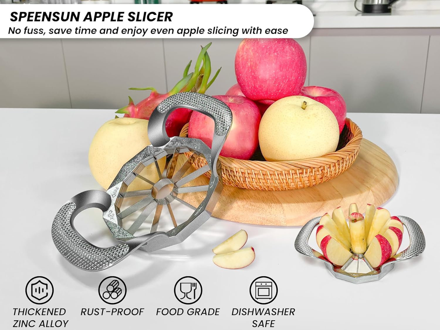 Apple corer, apple drill, fully metal apple corer and drill with 12 stainless steel blades, large apple corer for cutting apples up to 10 cm, comfortable wide non-slip handle - Image 4