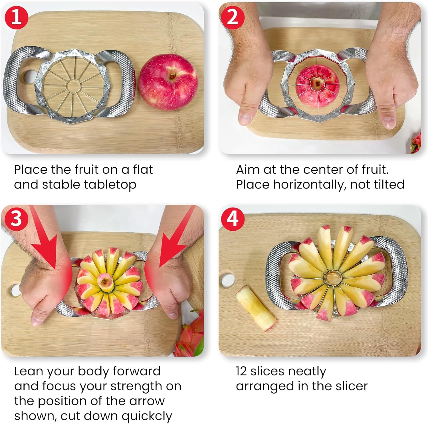 Apple corer, apple drill, fully metal apple corer and drill with 12 stainless steel blades, large apple corer for cutting apples up to 10 cm, comfortable wide non-slip handle - Image 6