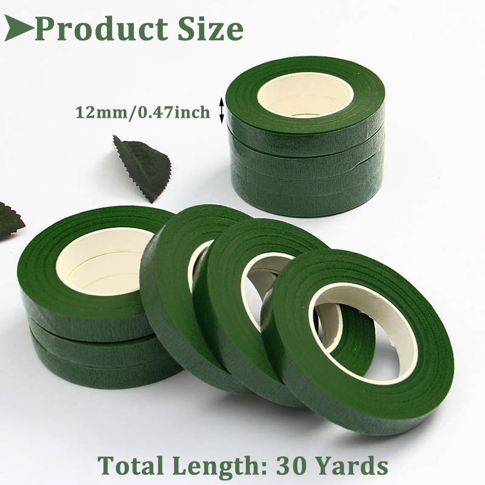 3 rolls of flower tape - 12 mm wide dark green flower tape for wrapping bouquet stems and DIY craft projects - 30 metres per roll - Image 2