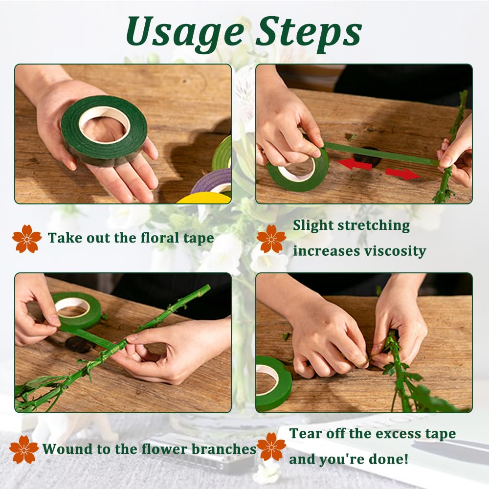 3 rolls of flower tape - 12 mm wide dark green flower tape for wrapping bouquet stems and DIY craft projects - 30 metres per roll - Image 4