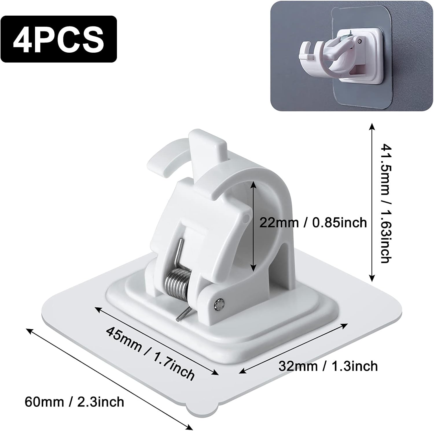 4 pieces self-adhesive curtain rod brackets No drilling required Curtain hooks Fixed rod bracket Curtain rod wall mounting bracket Towel bar hooks for home Bathroom Kitchen Hotel Towel Clothes Hanging (White) - Image 2