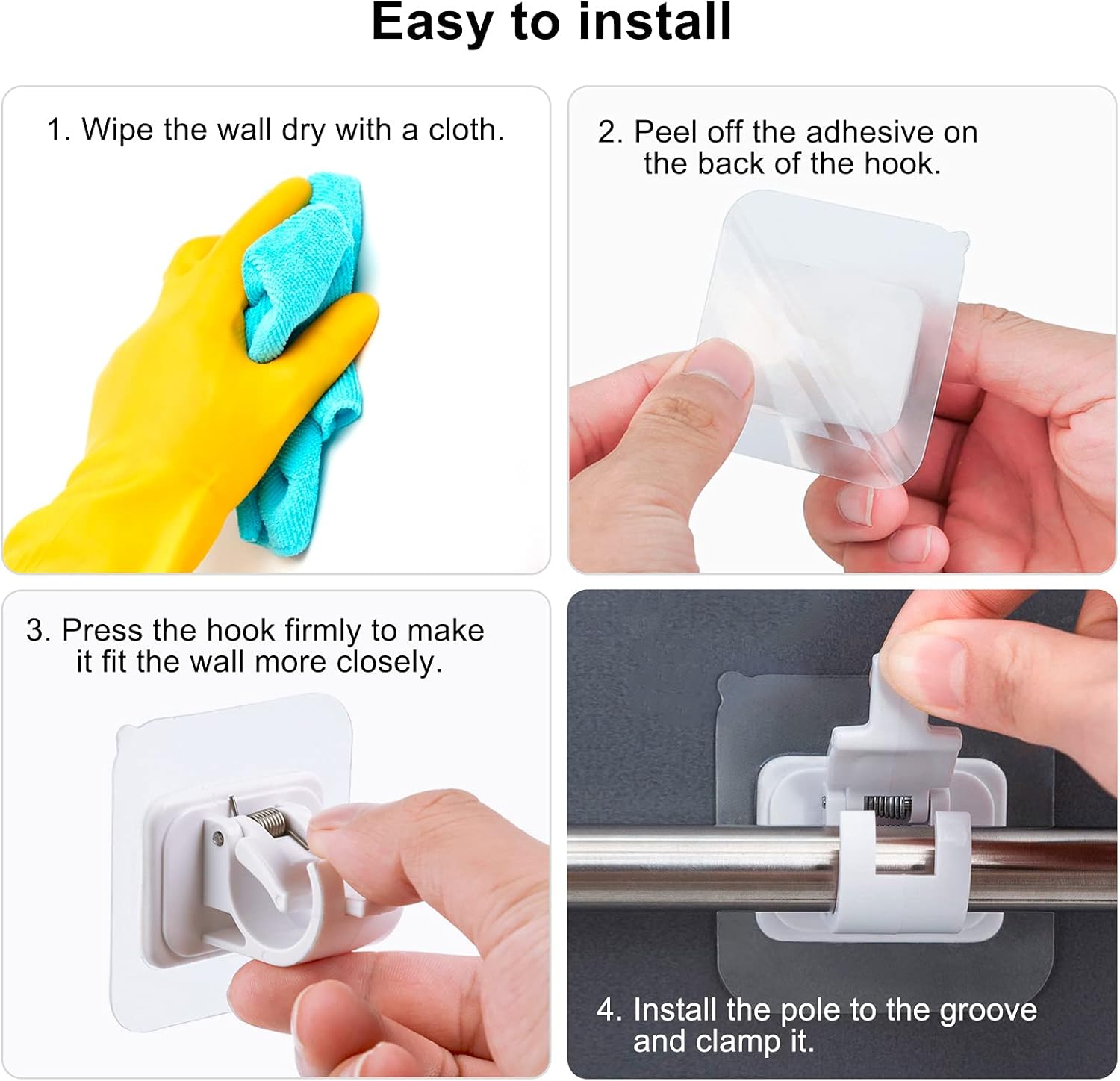 4 pieces self-adhesive curtain rod brackets No drilling required Curtain hooks Fixed rod bracket Curtain rod wall mounting bracket Towel bar hooks for home Bathroom Kitchen Hotel Towel Clothes Hanging (White) - Image 3