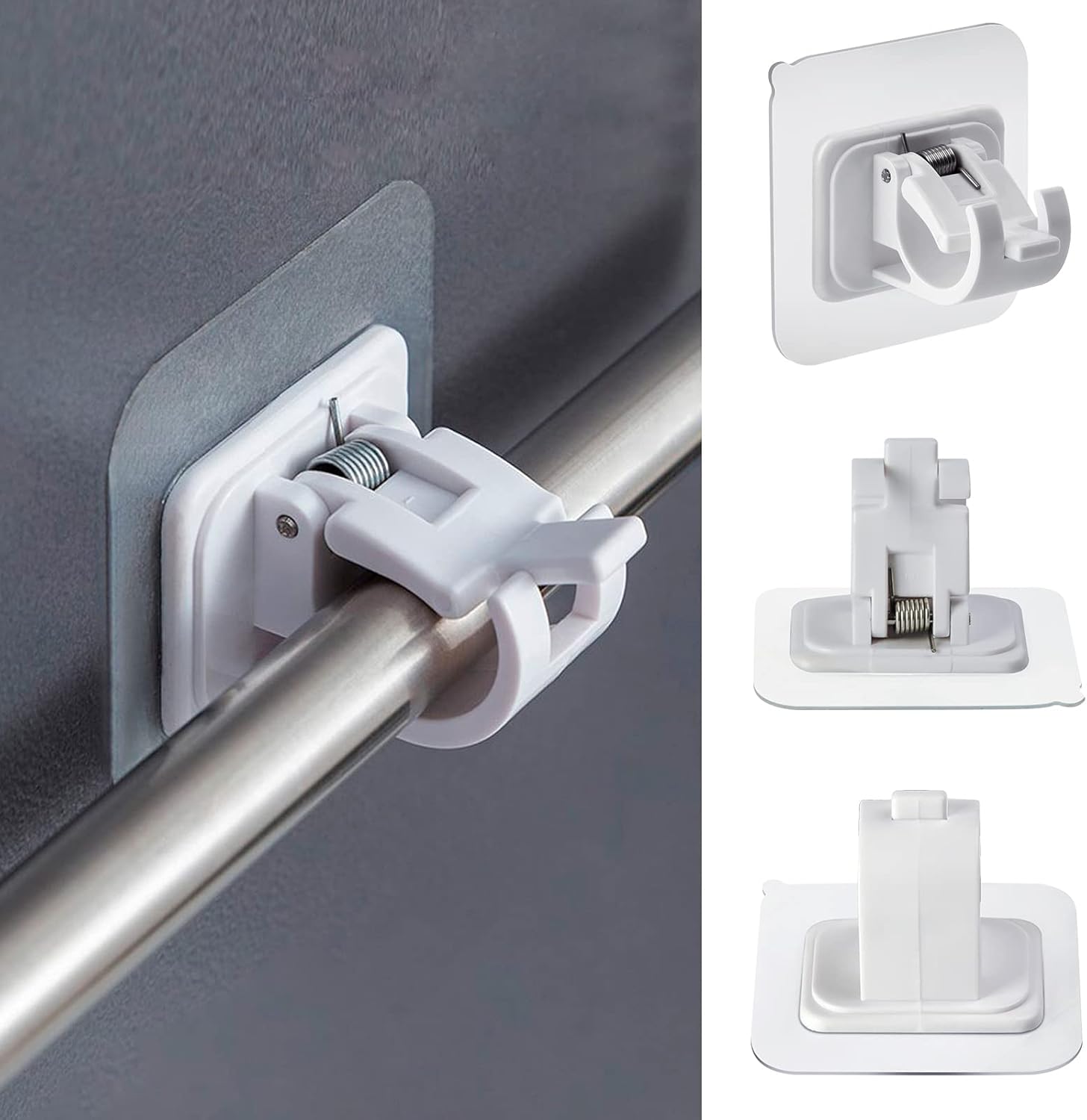 4 pieces self-adhesive curtain rod brackets No drilling required Curtain hooks Fixed rod bracket Curtain rod wall mounting bracket Towel bar hooks for home Bathroom Kitchen Hotel Towel Clothes Hanging (White) - Image 6