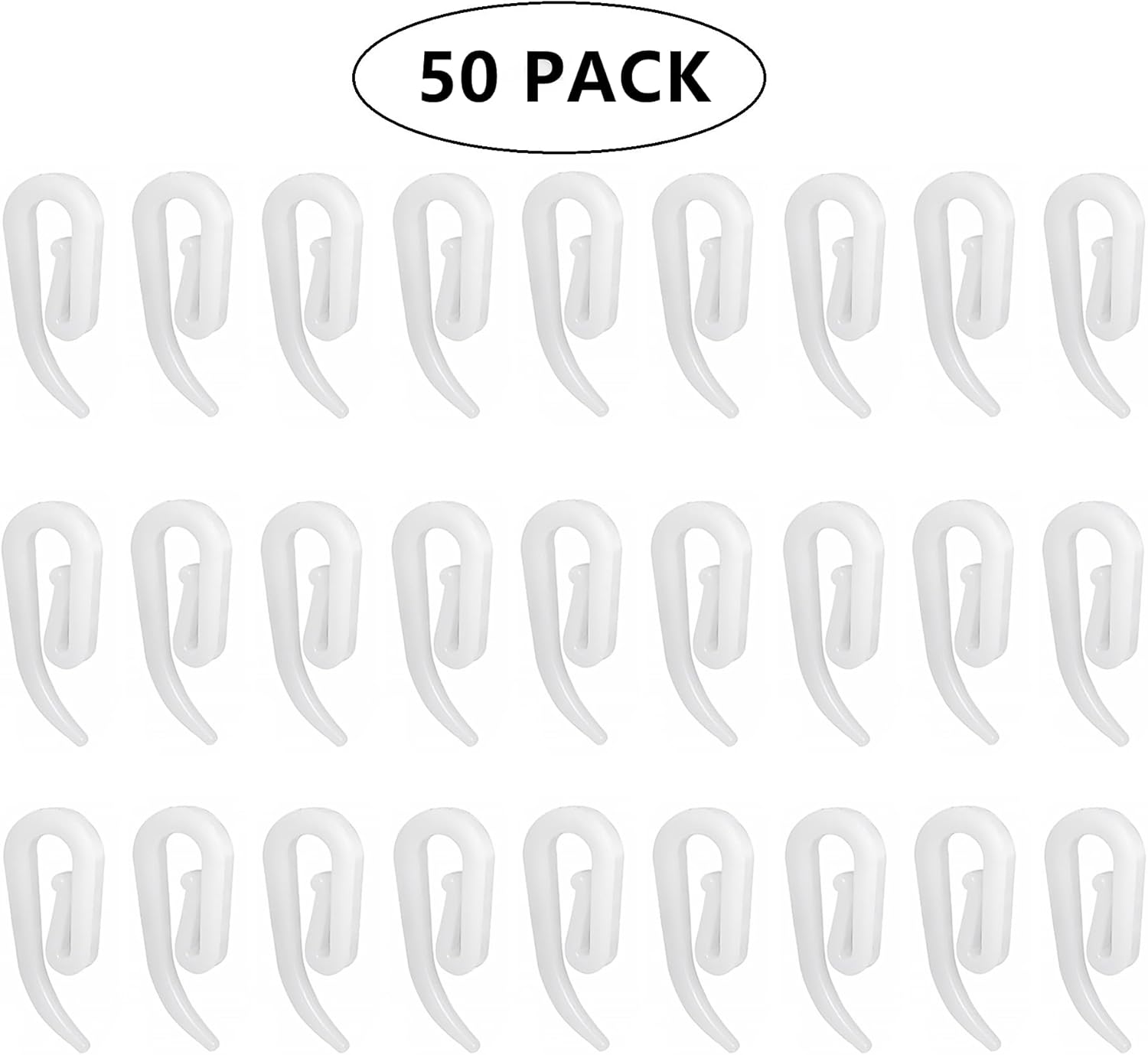 White plastic hooks for windows and door curtains - curtain hooks - suitable for windows, doors and shower curtains - 50 pieces - Image 3