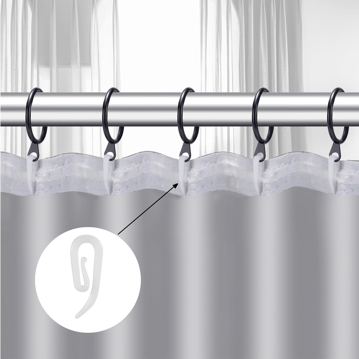 White plastic hooks for windows and door curtains - curtain hooks - suitable for windows, doors and shower curtains - 50 pieces - Image 4
