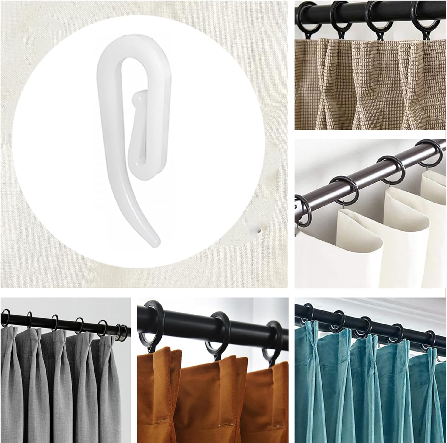 White plastic hooks for windows and door curtains - curtain hooks - suitable for windows, doors and shower curtains - 50 pieces - Image 5