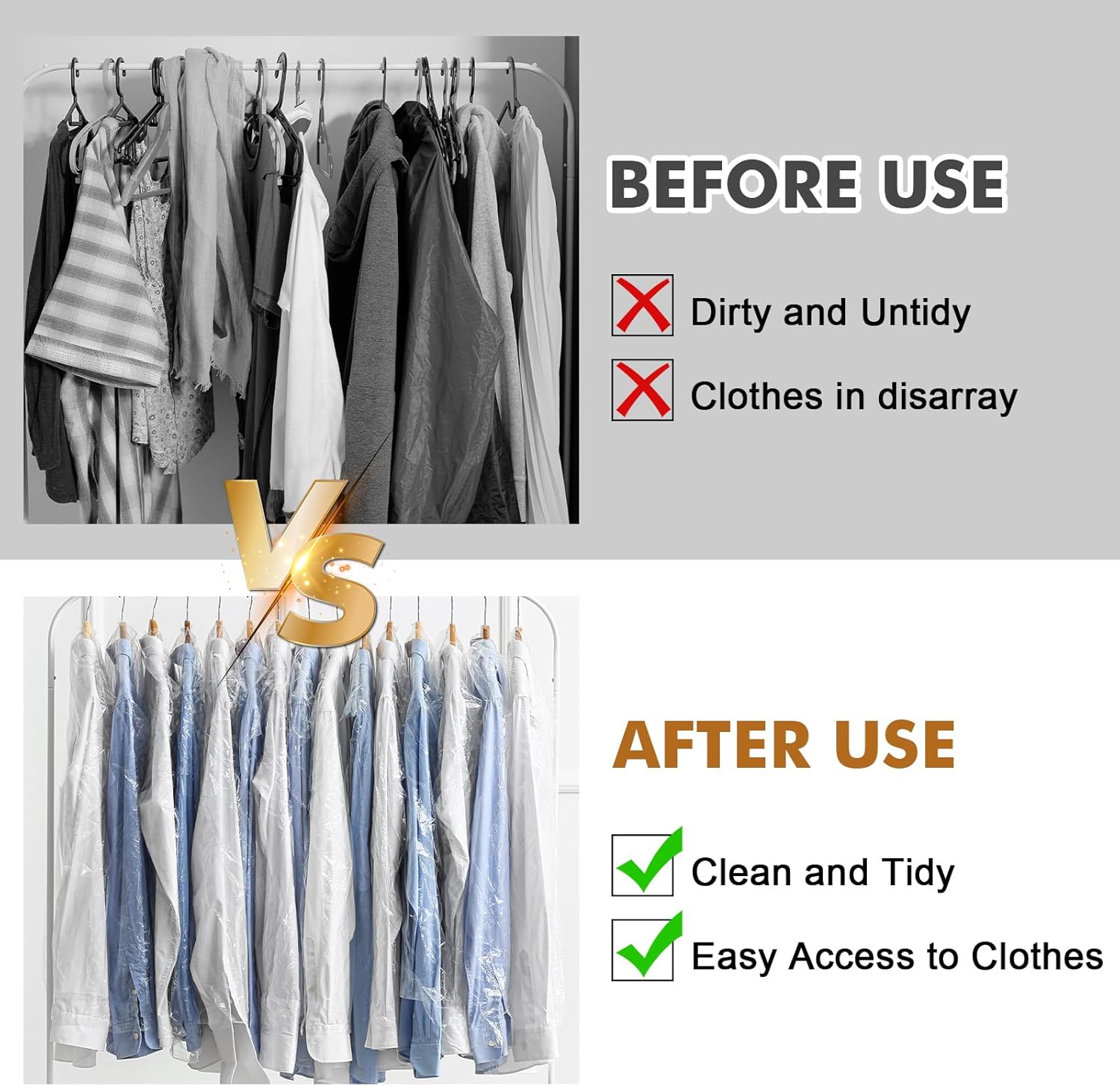 30 plastic clothing covers, 60*140cm laundry bags, transparent clothes hangers, clothing bags, dustproof garment protectors for clothes, shirts, jackets, suits, jumpers (transparent) - Image 4