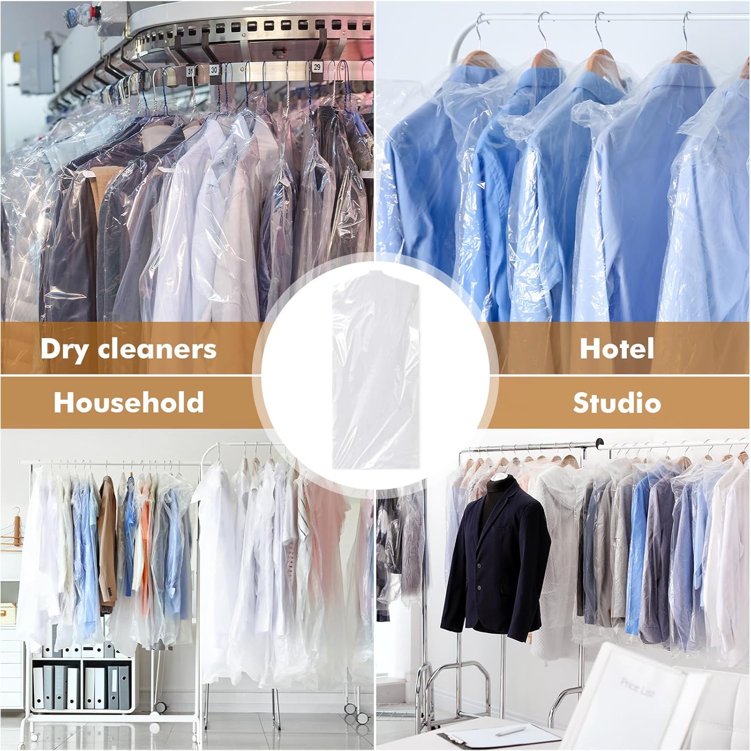 30 plastic clothing covers, 60*140cm laundry bags, transparent clothes hangers, clothing bags, dustproof garment protectors for clothes, shirts, jackets, suits, jumpers (transparent) - Image 7