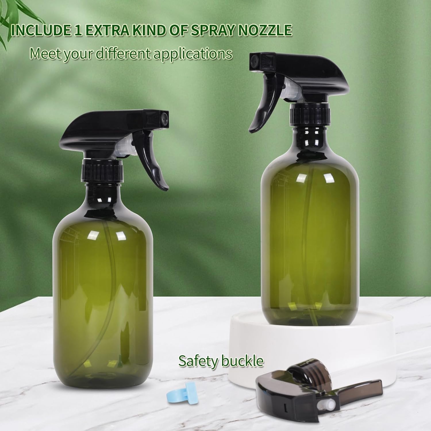 Cleaning spray bottle, hair spray bottle, plant sprayer, durable trigger, refillable, clear plastic, 2x 500ml (3 spray heads) empty garden sprayer, hair sprayer - Image 2