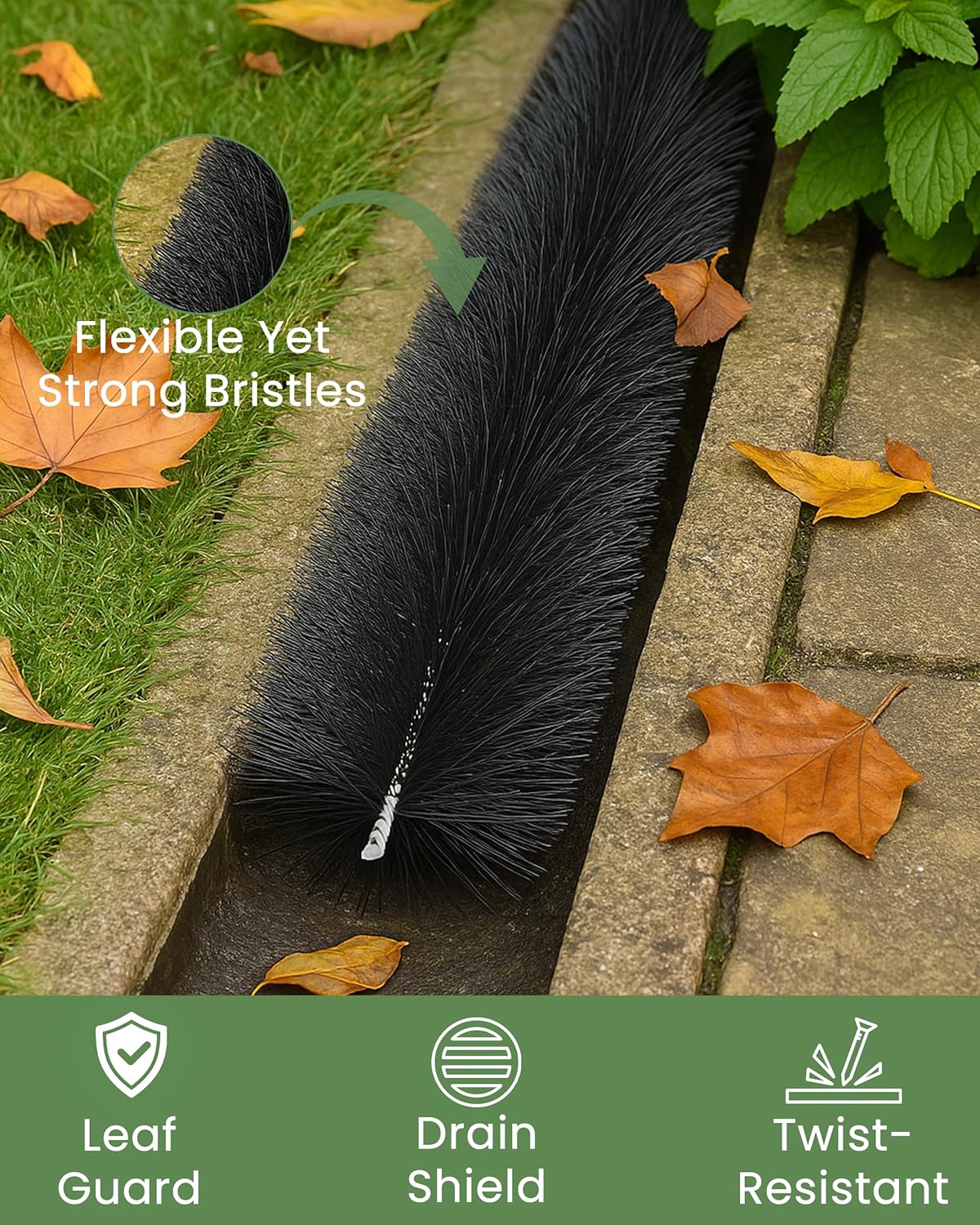 Gutter brush - Leaf catcher - Lead filter - Gutter drain cleaner - Leaf cleaner - Gutter unblocker - 4m x 100mm Black - Image 4
