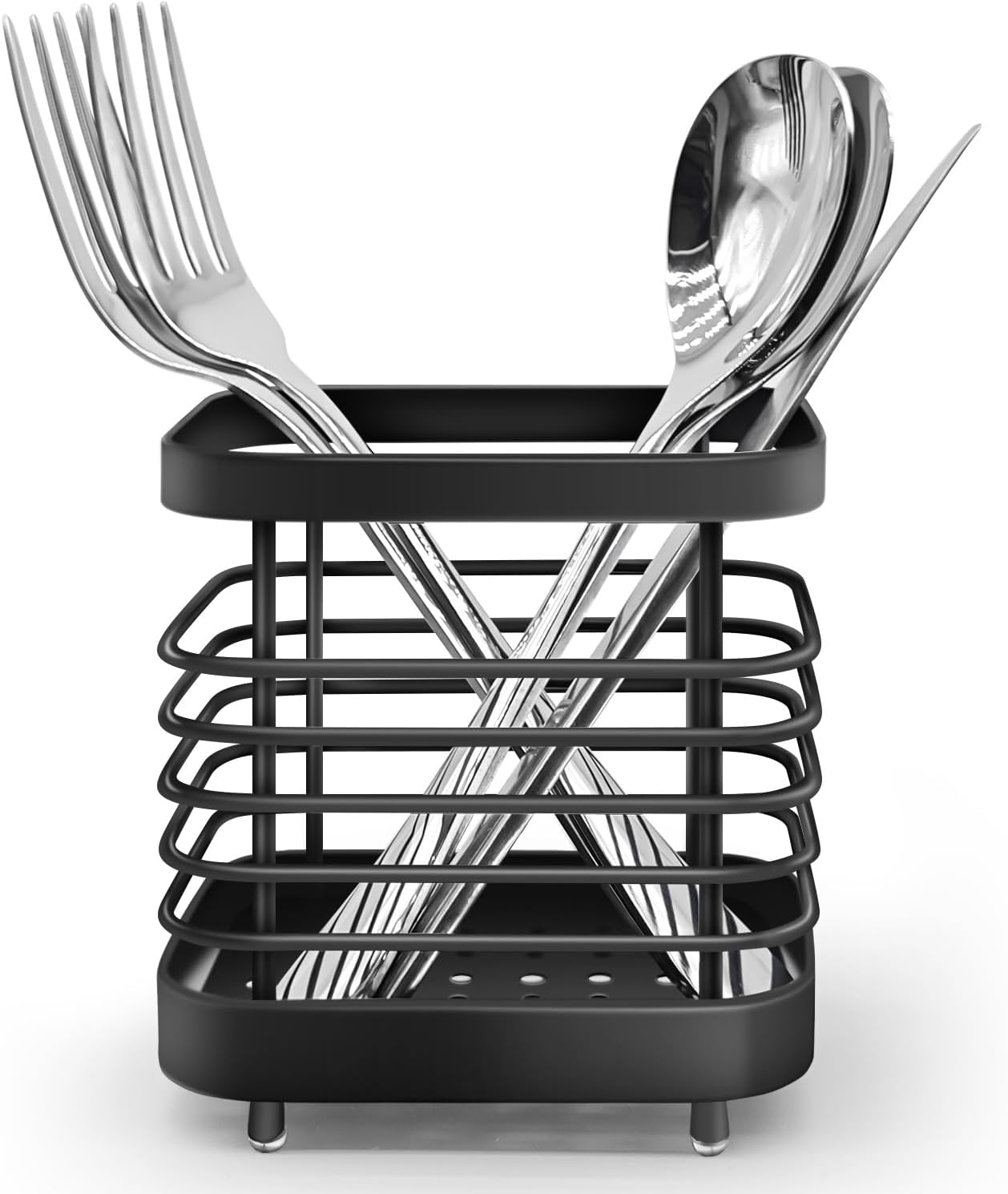 Kitchen utensil holder, stainless steel cutlery rack, sink holder, stainless steel sink organizer, kitchen utensil cutlery holder (black) - Image 1
