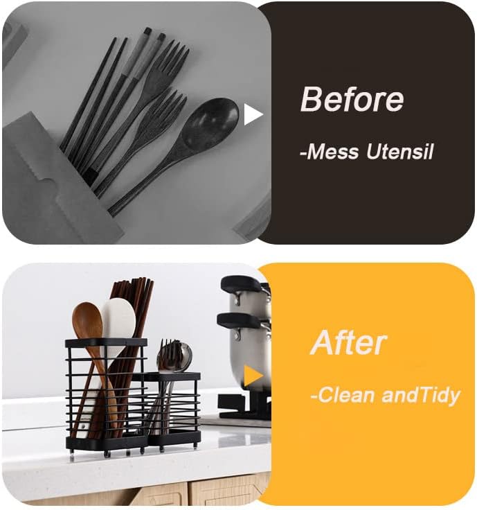 Kitchen utensil holder, stainless steel cutlery rack, sink holder, stainless steel sink organizer, kitchen utensil cutlery holder (black) - Image 5
