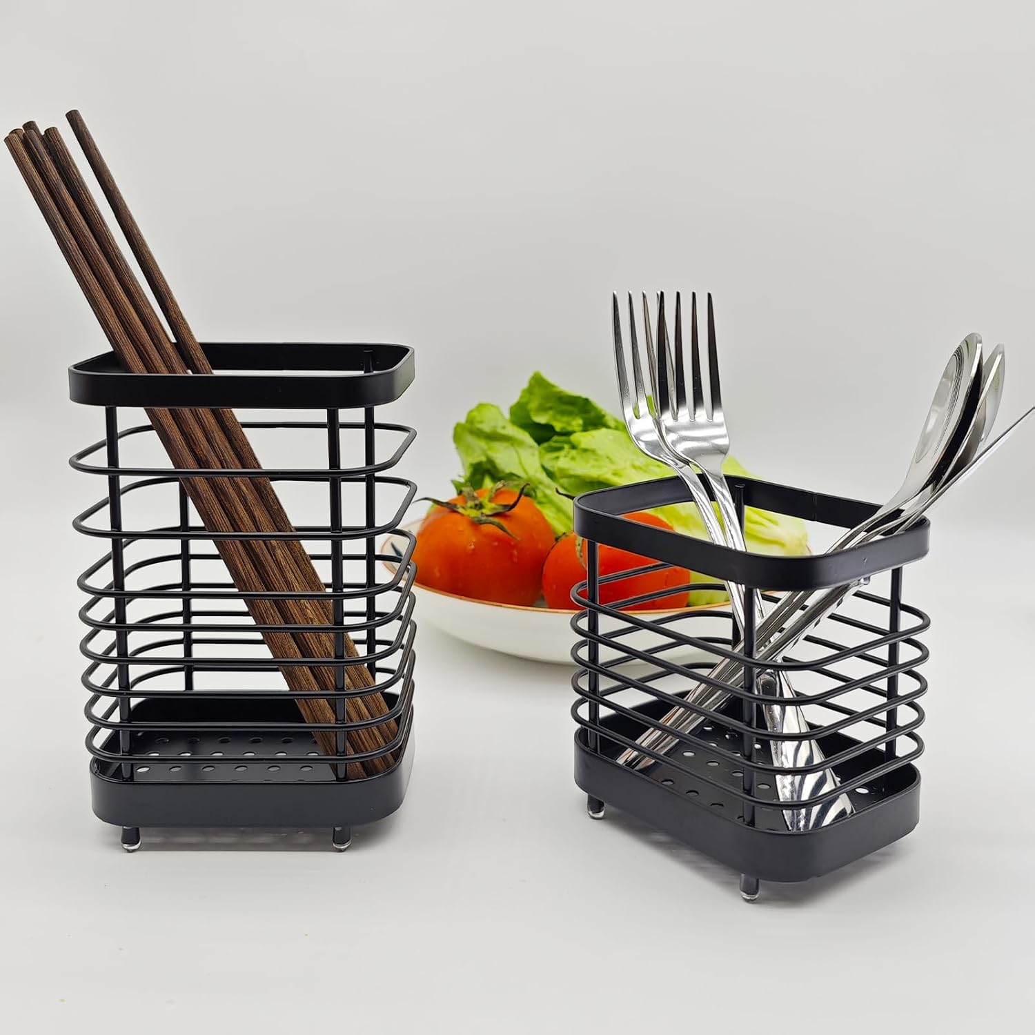 Kitchen utensil holder, stainless steel cutlery rack, sink holder, stainless steel sink organizer, kitchen utensil cutlery holder (black) - Image 6