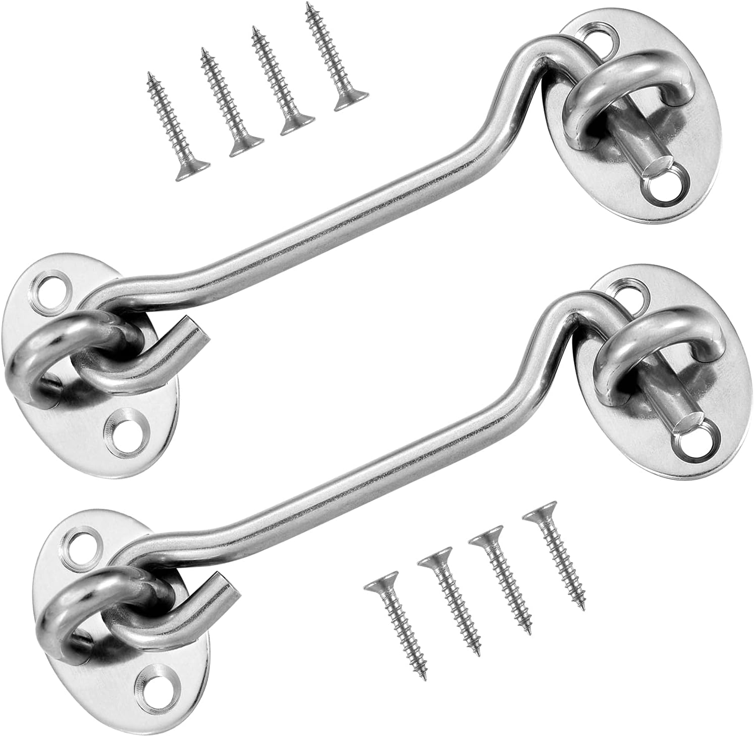 2-pack cabin door latches with hook and eye, 10 cm stainless steel door lock with mounting screws, sturdy twist latch for windows, sliding doors, bedrooms and bathrooms - Image 1