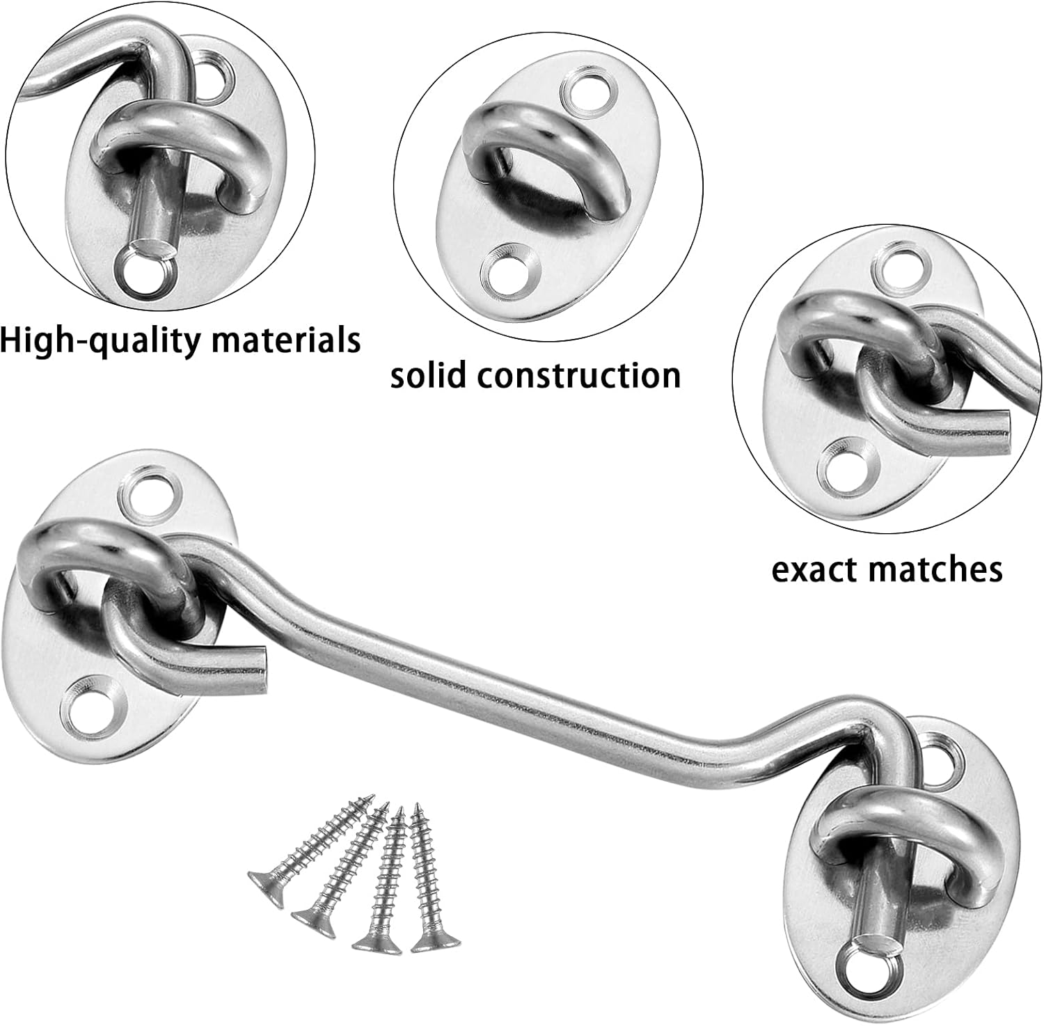 2-pack cabin door latches with hook and eye, 10 cm stainless steel door lock with mounting screws, sturdy twist latch for windows, sliding doors, bedrooms and bathrooms - Image 2
