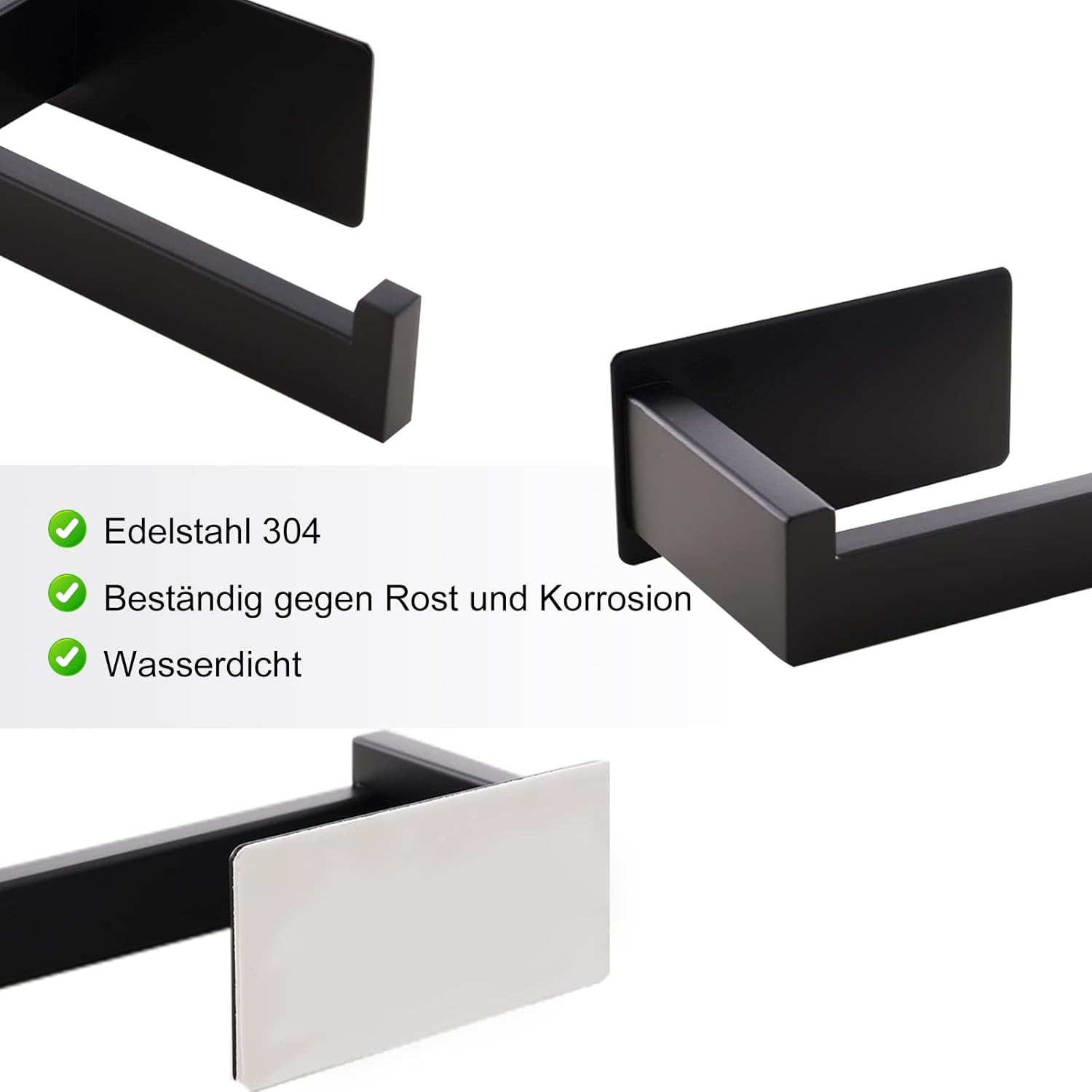 Toilet roll holder - No drilling required, high-quality 304 stainless steel toilet roll holder, self-adhesive, suitable for bathroom and kitchen, strong adhesion, waterproof, black - Image 2