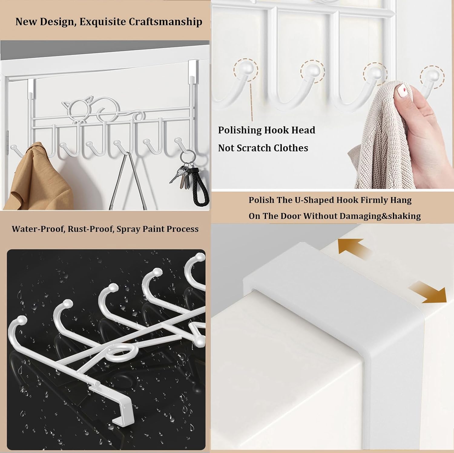 Door hooks, coat hangers for jackets, towels, bags, bathrobes (1 pack, white) - Image 7