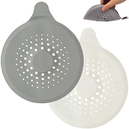 2-pack shower drain hair catchers with strong suction cups, silicone sink strainer protector, shower drain cover, hair stopper, sink strainer for bathroom, bathtub, kitchen sink (white + grey) - Image 1