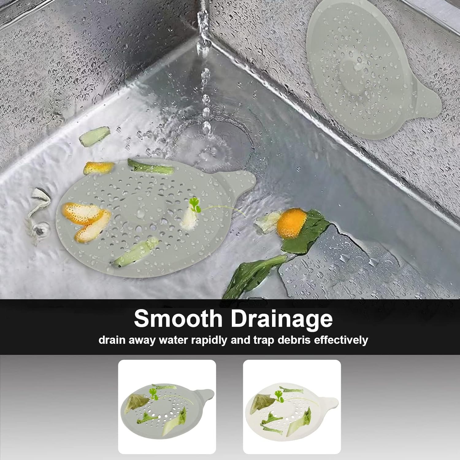 2-pack shower drain hair catchers with strong suction cups, silicone sink strainer protector, shower drain cover, hair stopper, sink strainer for bathroom, bathtub, kitchen sink (white + grey) - Image 5