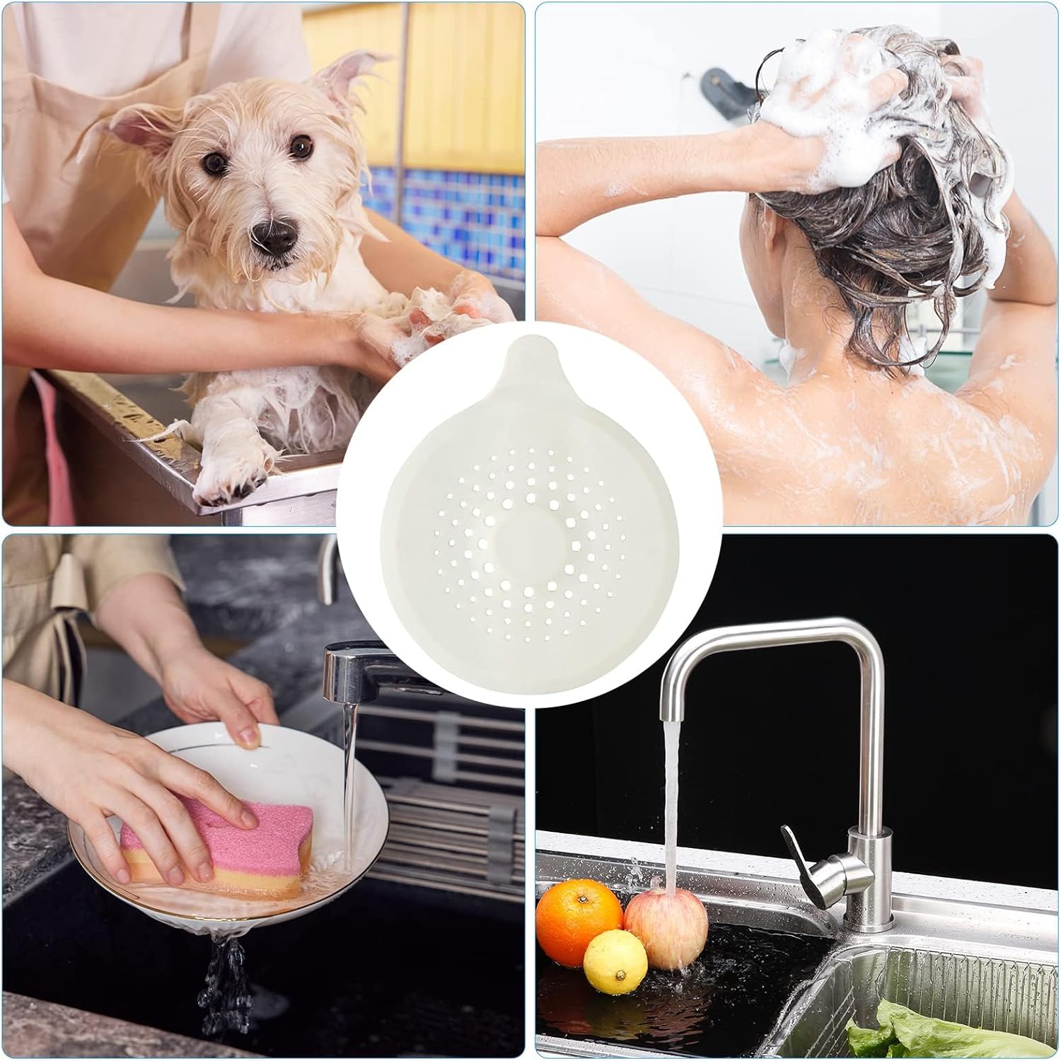 2-pack shower drain hair catchers with strong suction cups, silicone sink strainer protector, shower drain cover, hair stopper, sink strainer for bathroom, bathtub, kitchen sink (white + grey) - Image 6