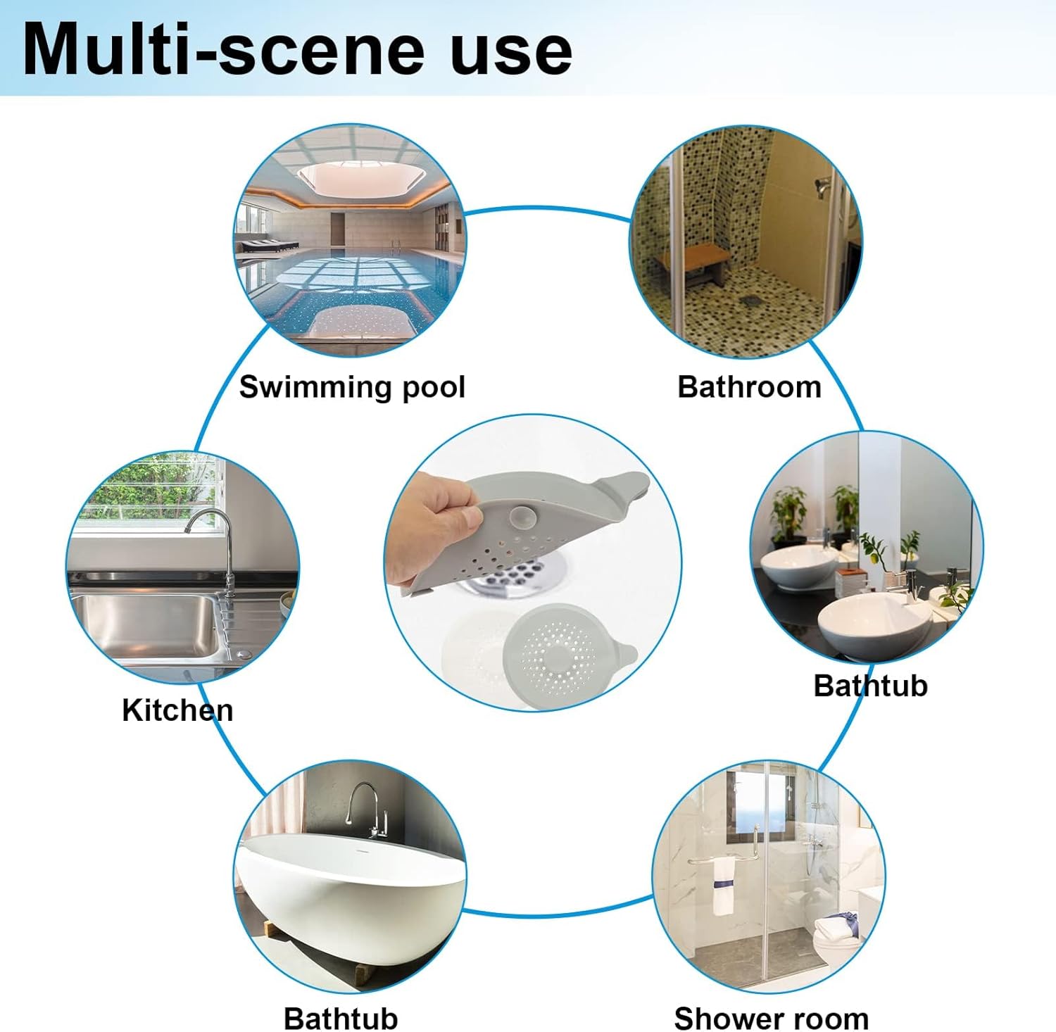 2-pack shower drain hair catchers with strong suction cups, silicone sink strainer protector, shower drain cover, hair stopper, sink strainer for bathroom, bathtub, kitchen sink (white + grey) - Image 7