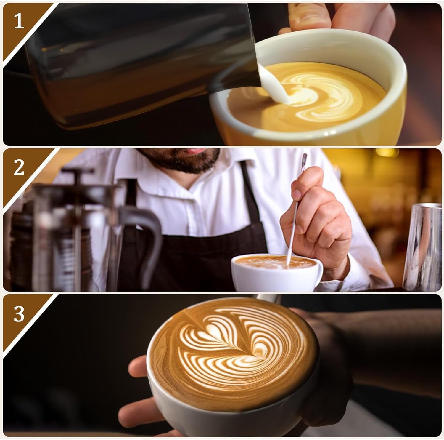 Melkopschuimpot - 350 ml stainless steel milk frothing jug for milk, coffee, cappuccino, latte art, barista frothing jug with decorative pen [black] - Image 6