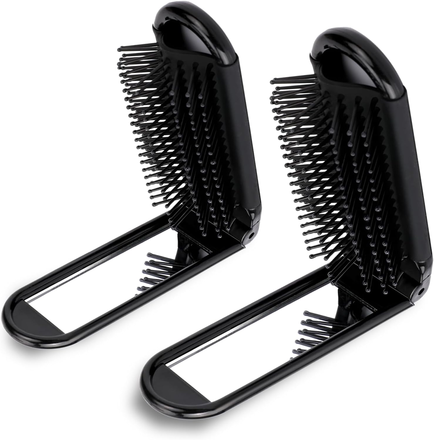 2 pieces of foldable hairbrush - portable travel hairbrush with pocket-sized mirror, anti-static mini hairbrush - small compact massage comb, hair styling tool - for women, girls, home, travel, gym, purse (black) - Image 1