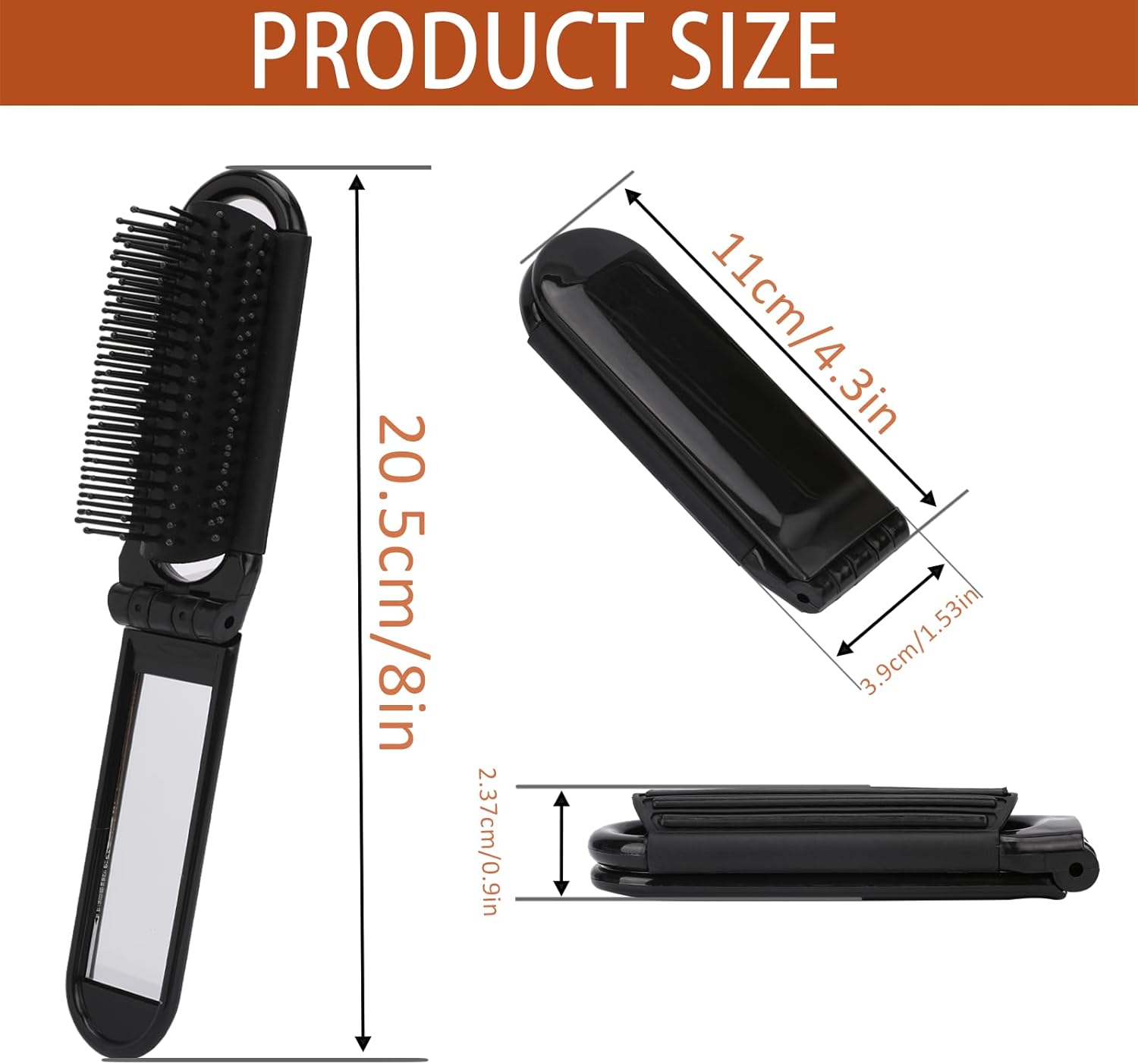 2 pieces of foldable hairbrush - portable travel hairbrush with pocket-sized mirror, anti-static mini hairbrush - small compact massage comb, hair styling tool - for women, girls, home, travel, gym, purse (black) - Image 2