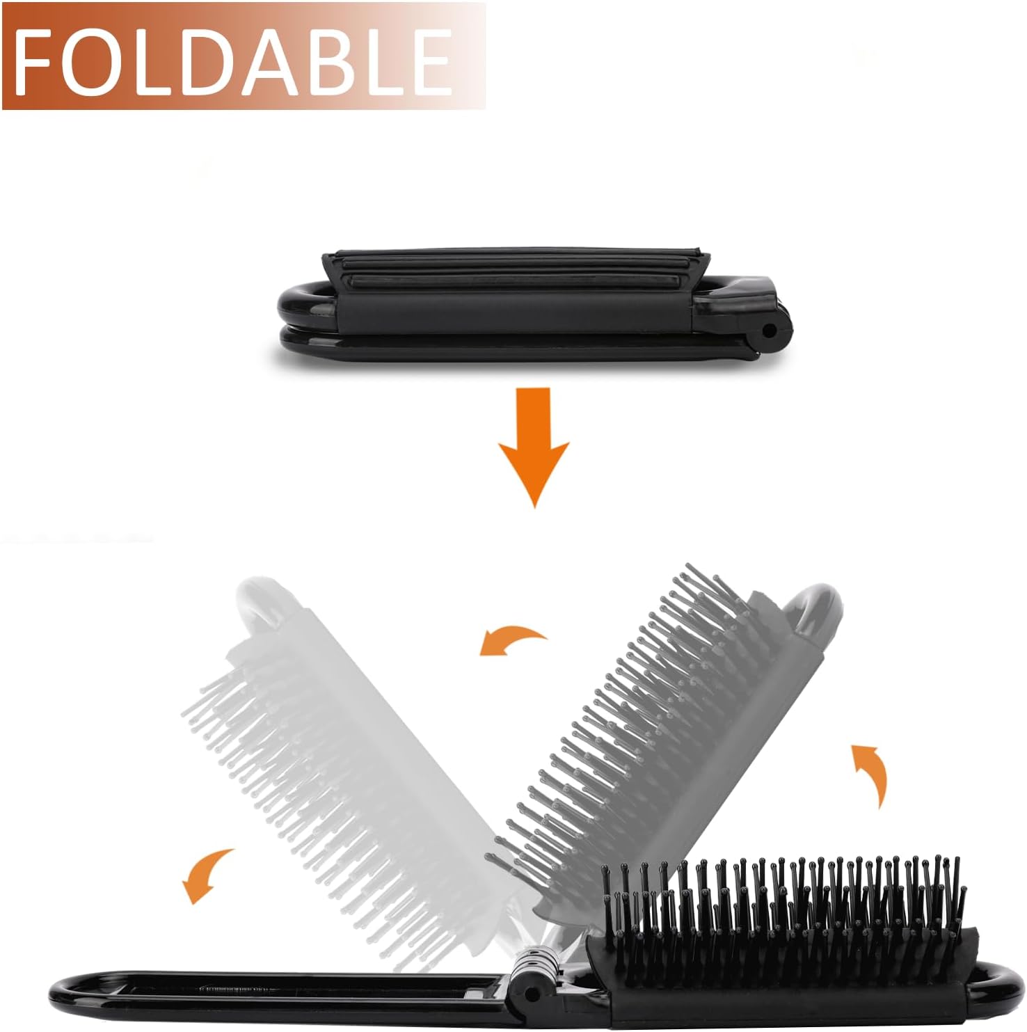 2 pieces of foldable hairbrush - portable travel hairbrush with pocket-sized mirror, anti-static mini hairbrush - small compact massage comb, hair styling tool - for women, girls, home, travel, gym, purse (black) - Image 3