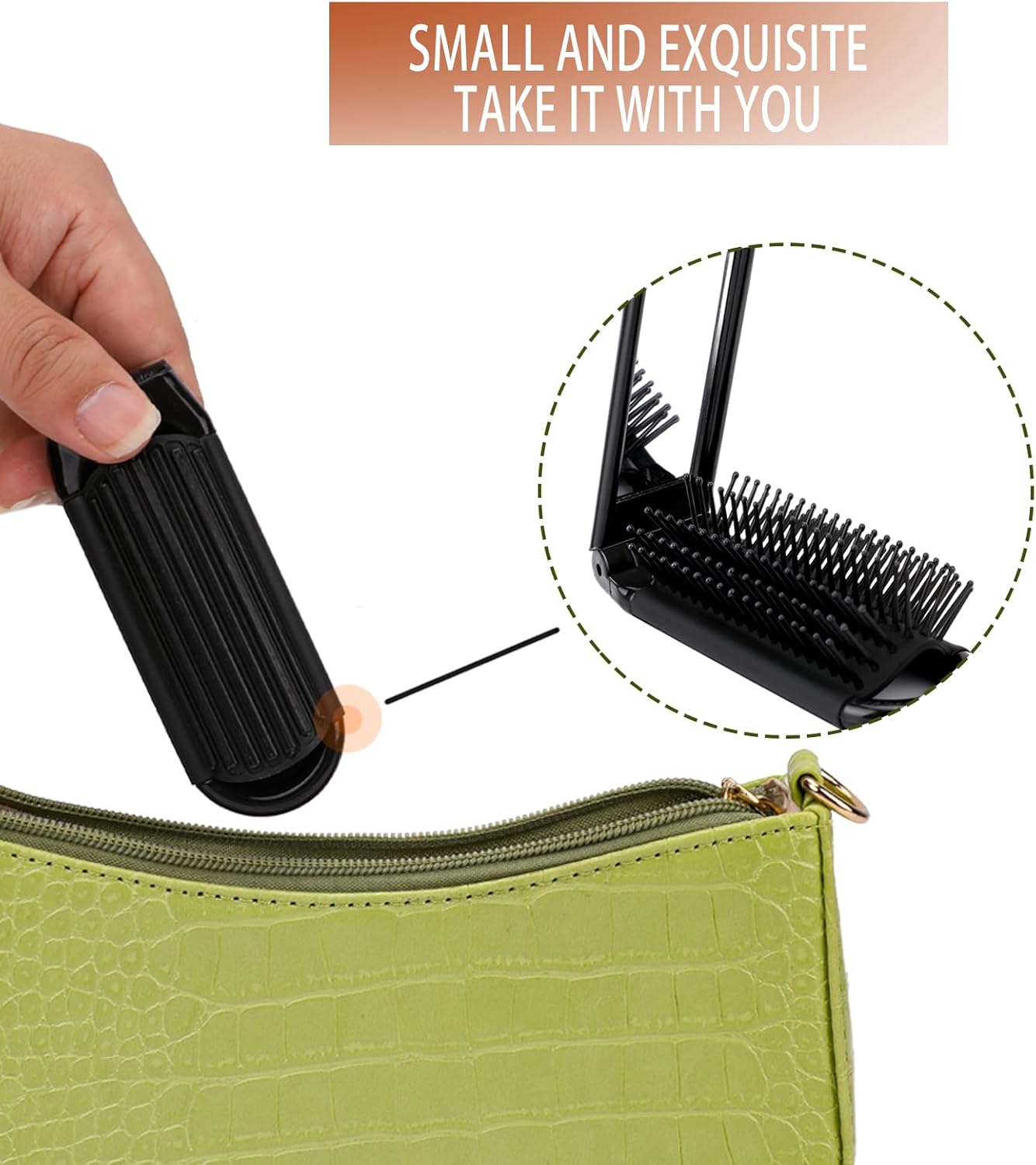 2 pieces of foldable hairbrush - portable travel hairbrush with pocket-sized mirror, anti-static mini hairbrush - small compact massage comb, hair styling tool - for women, girls, home, travel, gym, purse (black) - Image 6