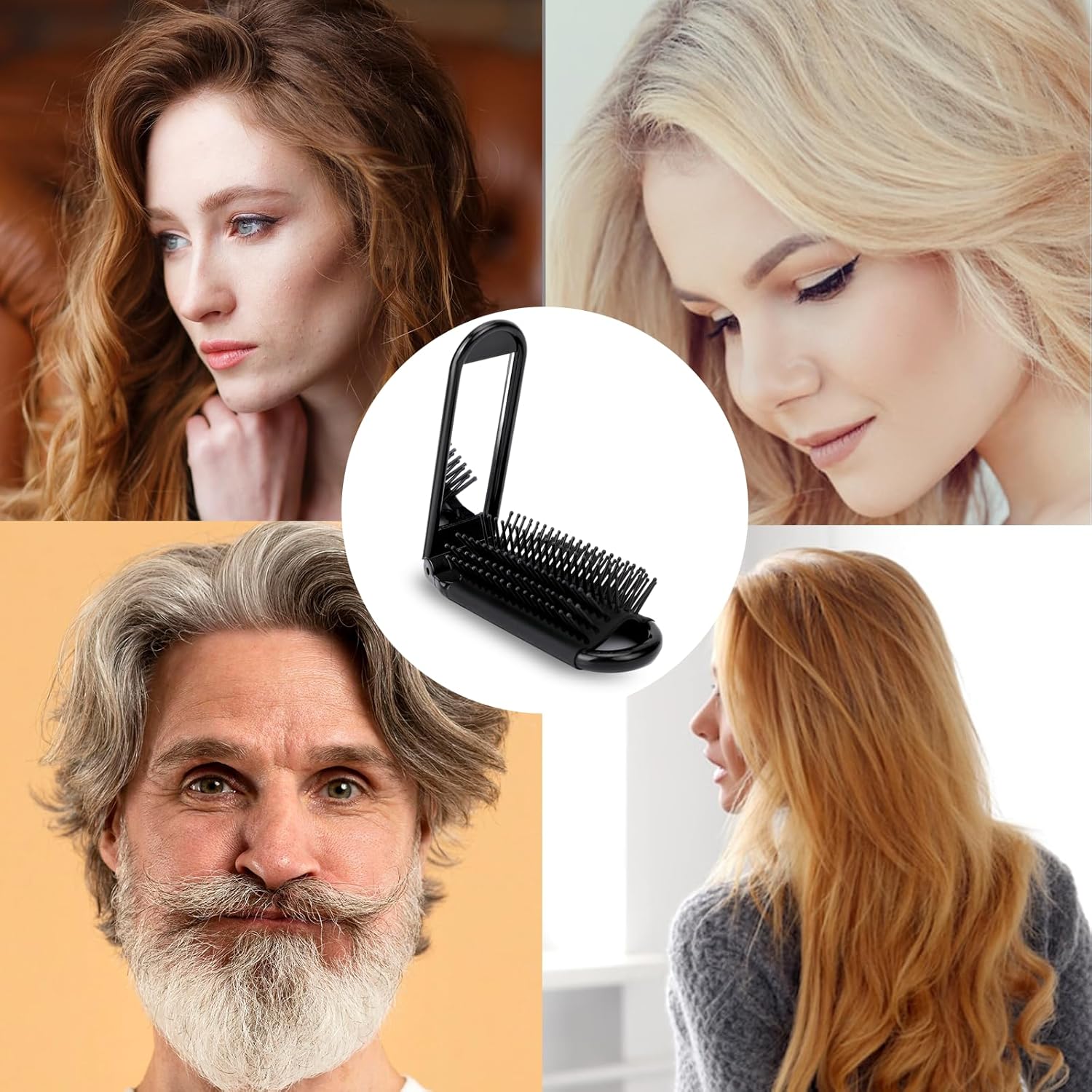 2 pieces of foldable hairbrush - portable travel hairbrush with pocket-sized mirror, anti-static mini hairbrush - small compact massage comb, hair styling tool - for women, girls, home, travel, gym, purse (black) - Image 7