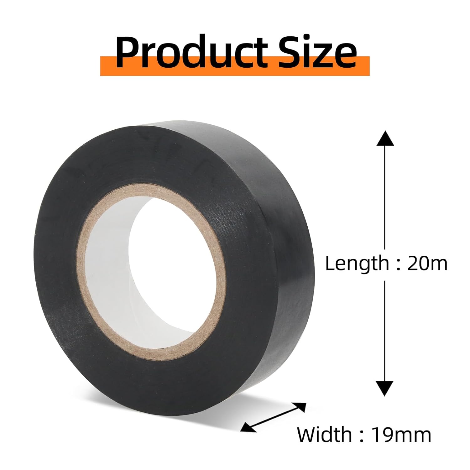 Black insulation tape 19 mm x 20 m 6-pack strong self-adhesive PVC insulation tape for insulating, repairing and protecting electrical wires - Image 2
